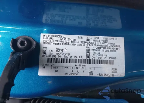 2016 Ford Focus Se from USA, damaged, VIN 1FADP3K23GL398381